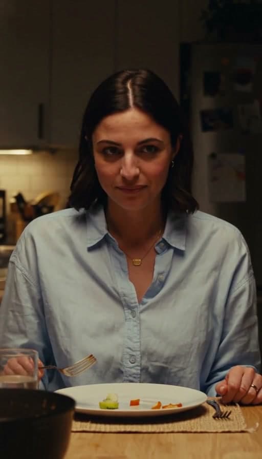 A frame from Plate passed hand to hand across a dinner table
