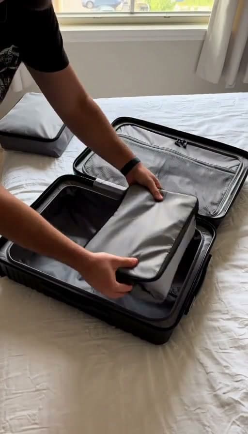 Preview of Packing cubes fitted into a carry-on suitcase